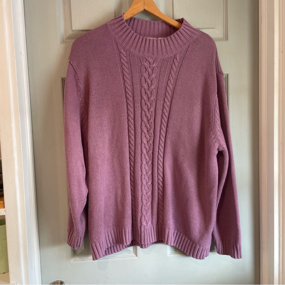 Haband! Women's 2X Lavender Cable Knit Long Sleeve Cowl Neck Acrylic Sweater
